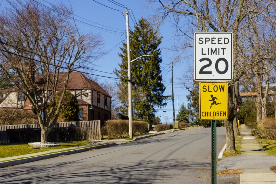 20 miles per hour speed limit sign in school zone